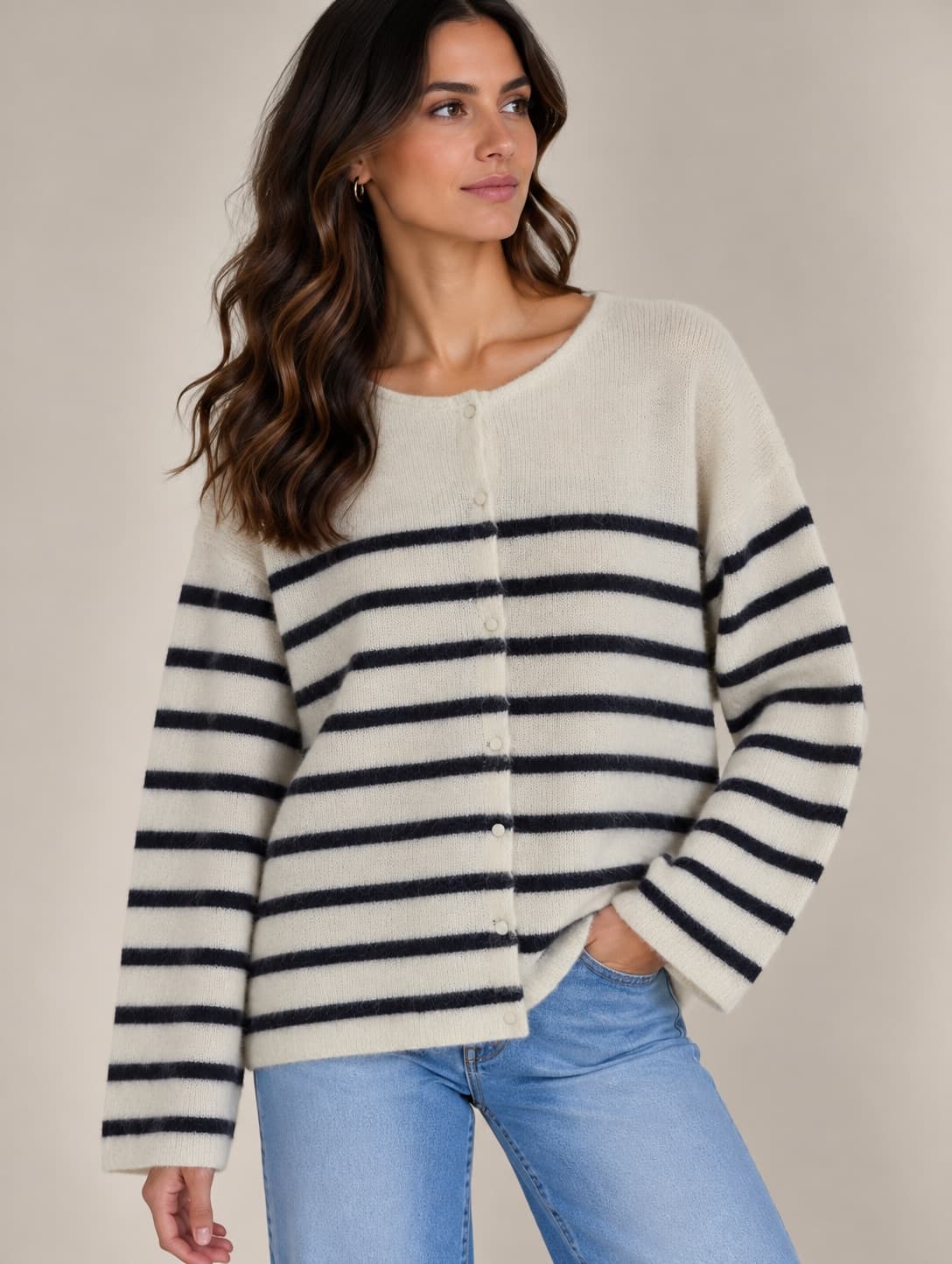 Gilet Gaspard Sézane écru rayé bleu marine – Taille XL — photo 1