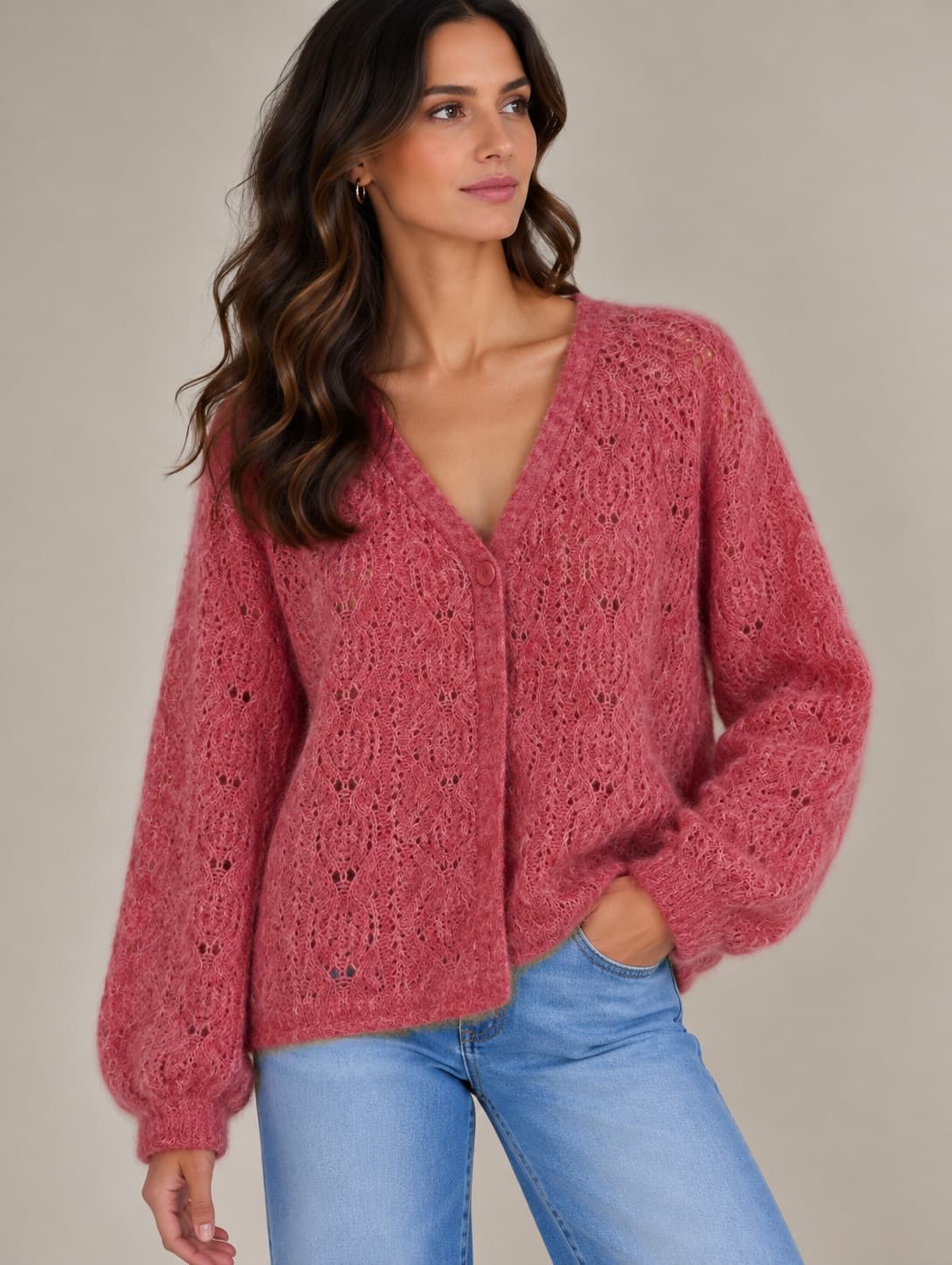 Cardigan en mohair ajouré rose Sézane – Taille M — photo 1