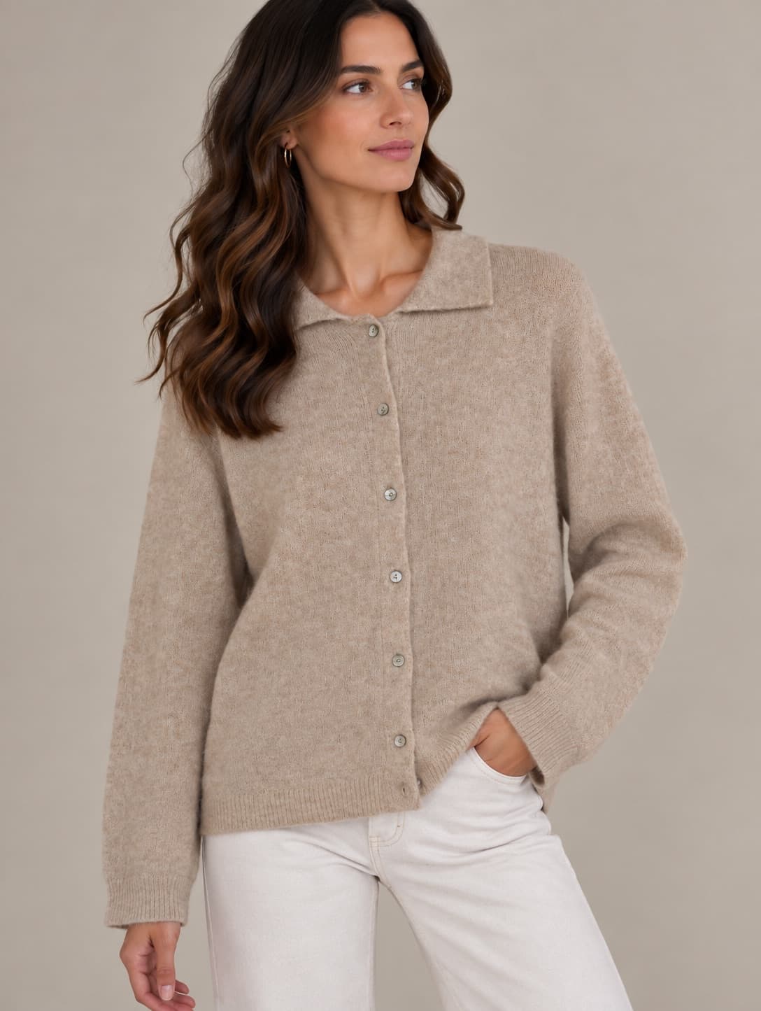 Cardigan boutonné beige en maille douce Zara – Taille S — photo 1