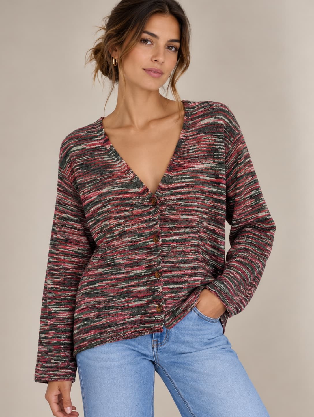 Cardigan Natura en maille chinée multicolore – Taille S — photo 1