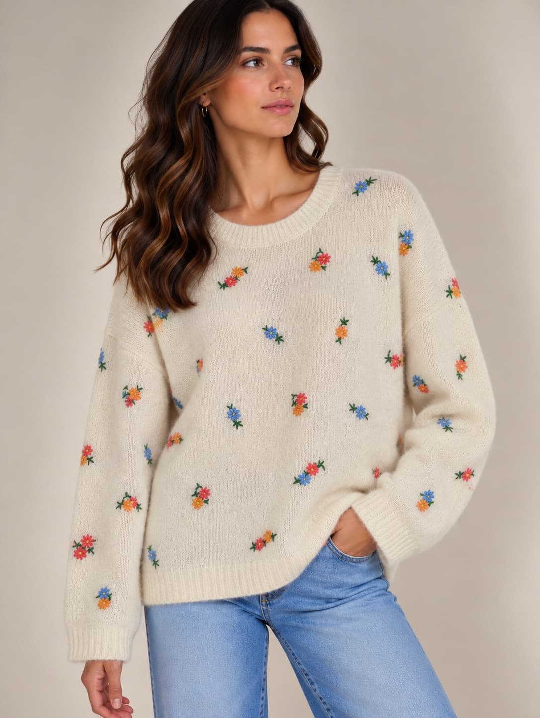 Pull Sézane écru à broderies florales – Taille XXXL — photo 1
