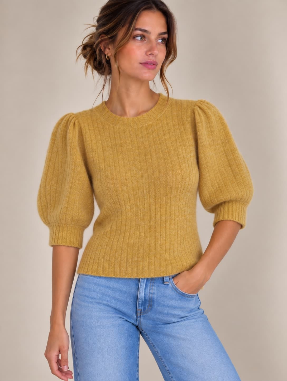 Pull en maille côtelée jaune Sézane – Taille M — photo 1