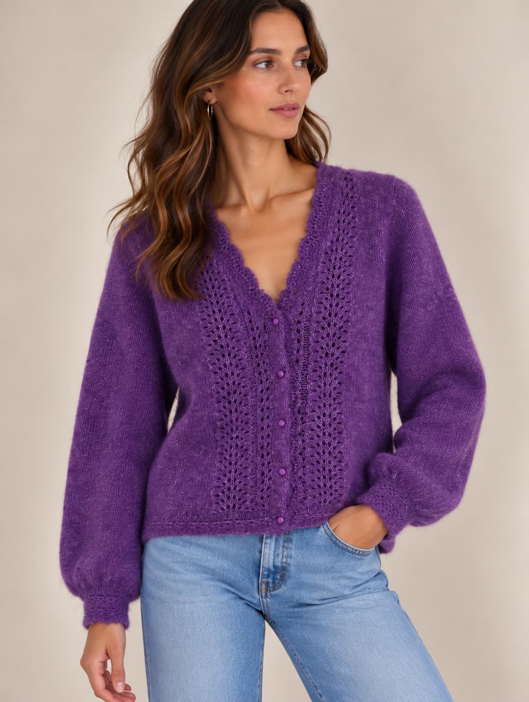 Gilet Sézane en maille ajourée violet – Taille M — photo 1