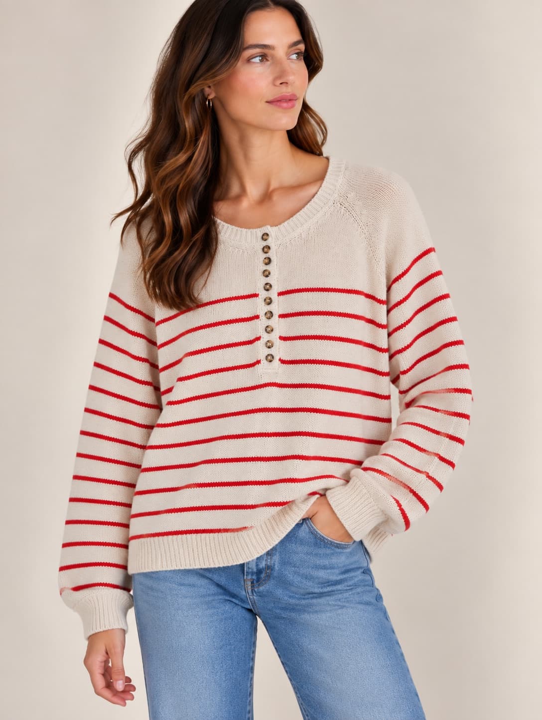 Pull Sézane écru à rayures marinières – Taille L — photo 1