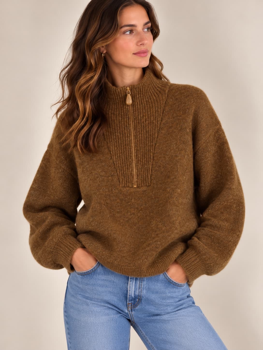 Pull Sézane camel à col camionneur – Taille XS — photo 1