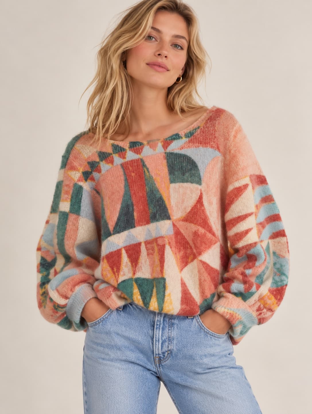 Maglione Sézane in mohair con motivo geometrico – Taglia XXXL