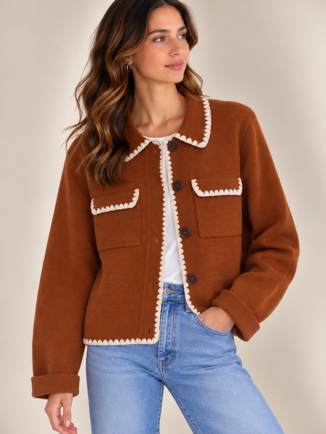 Cardigan Sézane in maglia a coste ruggine – Taglia XXXL