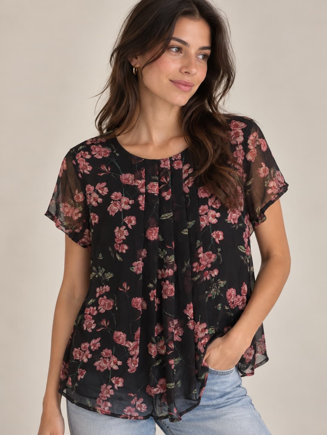 Blouse fleurie noire en mousseline Zara – Taille S — photo 1