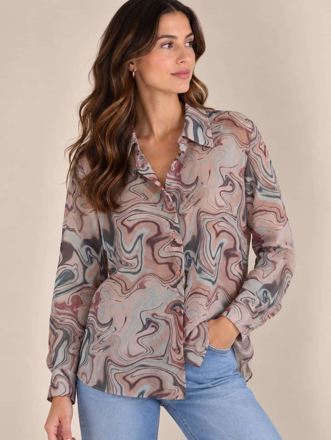 Chemise imprimée marbré Bershka – Taille XS — photo 1