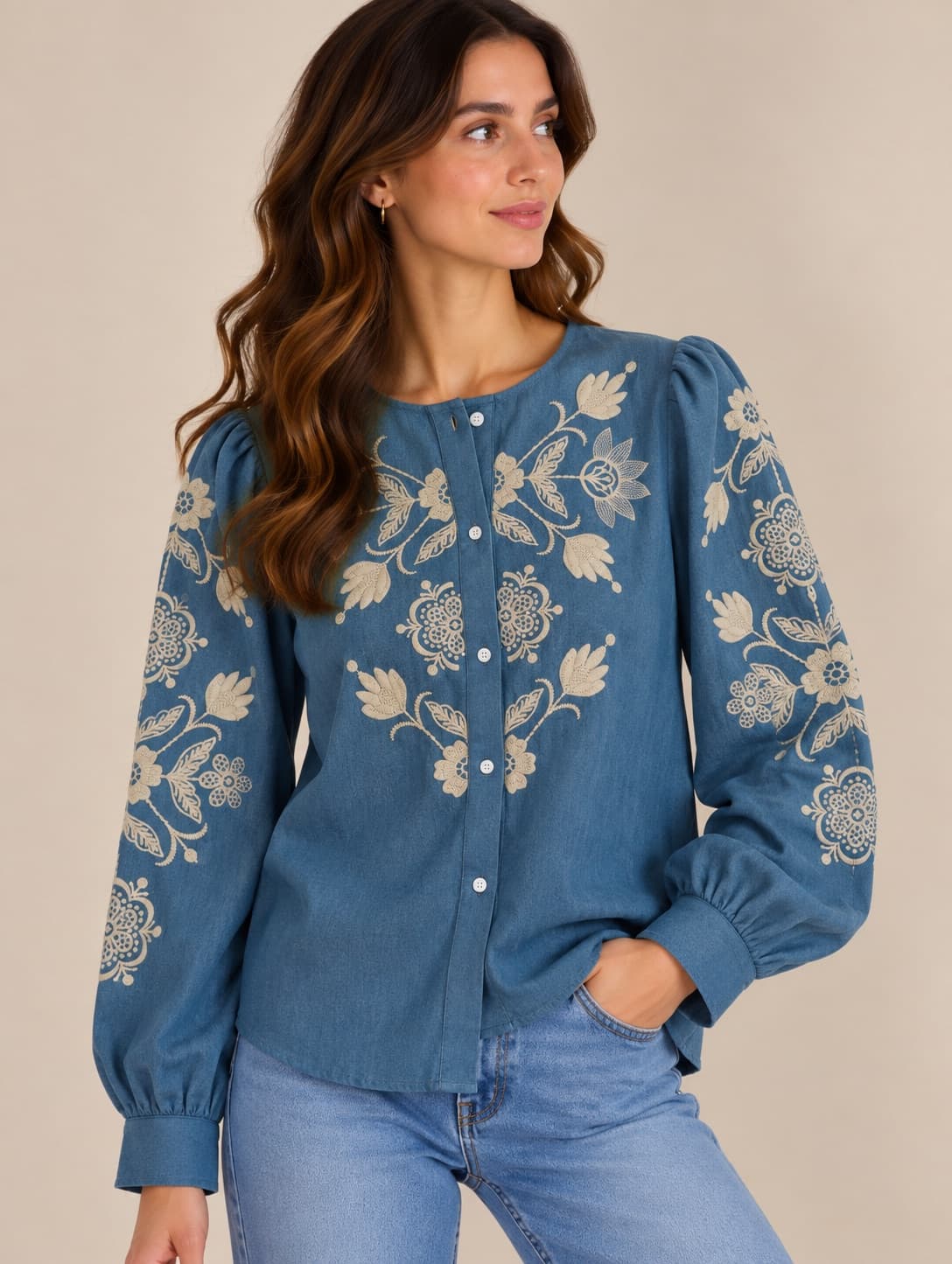 Blouse en chambray brodée Sézane – Taille 42 — photo 1