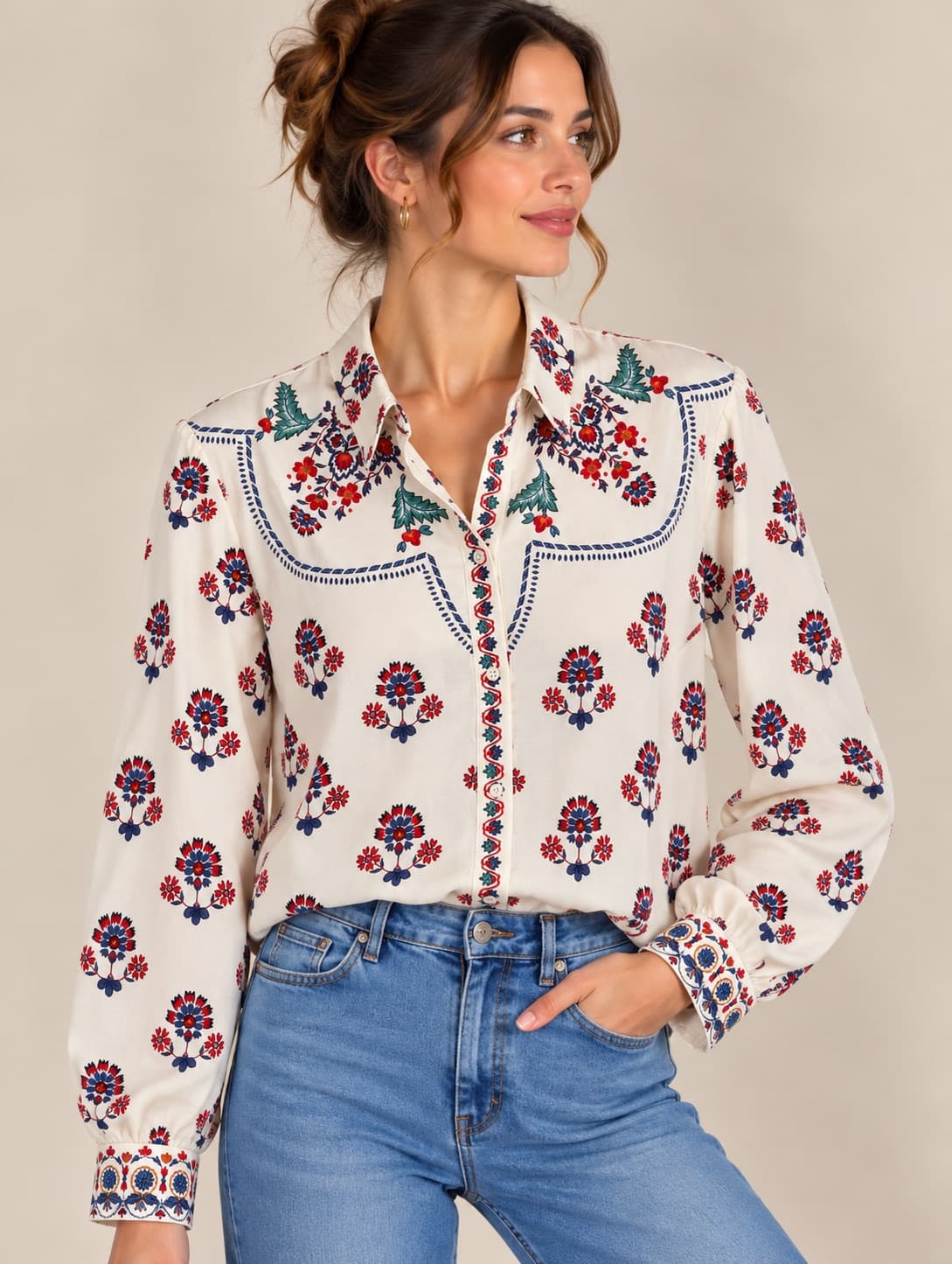 Chemise Sézane à imprimé floral rouge et bleu – Taille 46 — photo 1