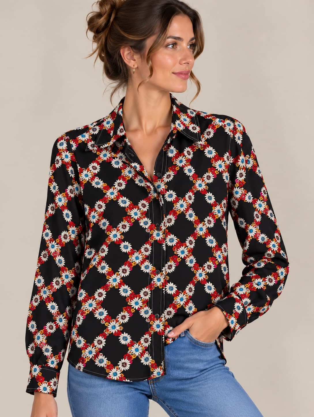 Sandro zijden blouse met bloemenprint – Maat 1