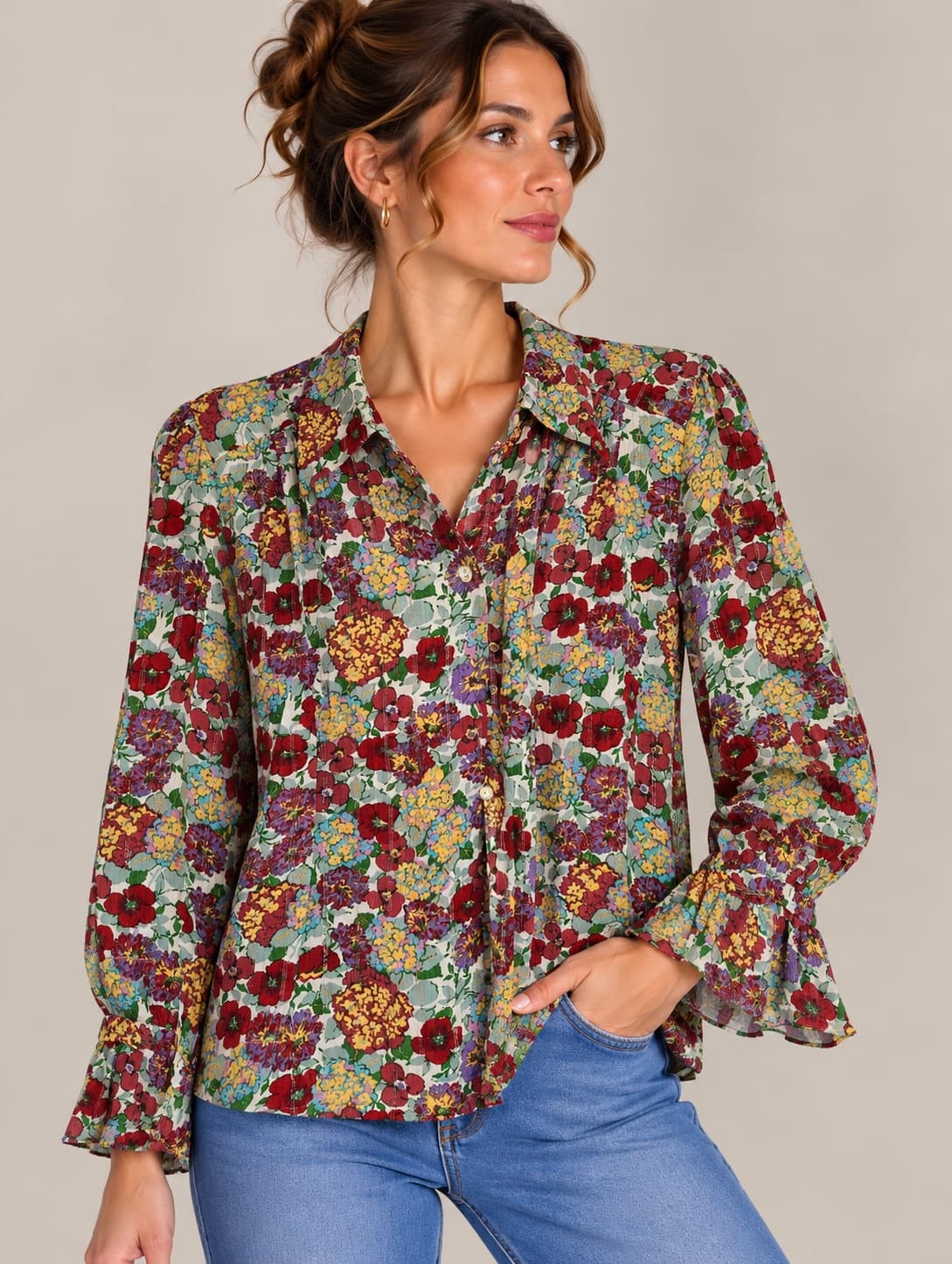 Ba&sh blouse met veelkleurige bloemenprint – Maat 2