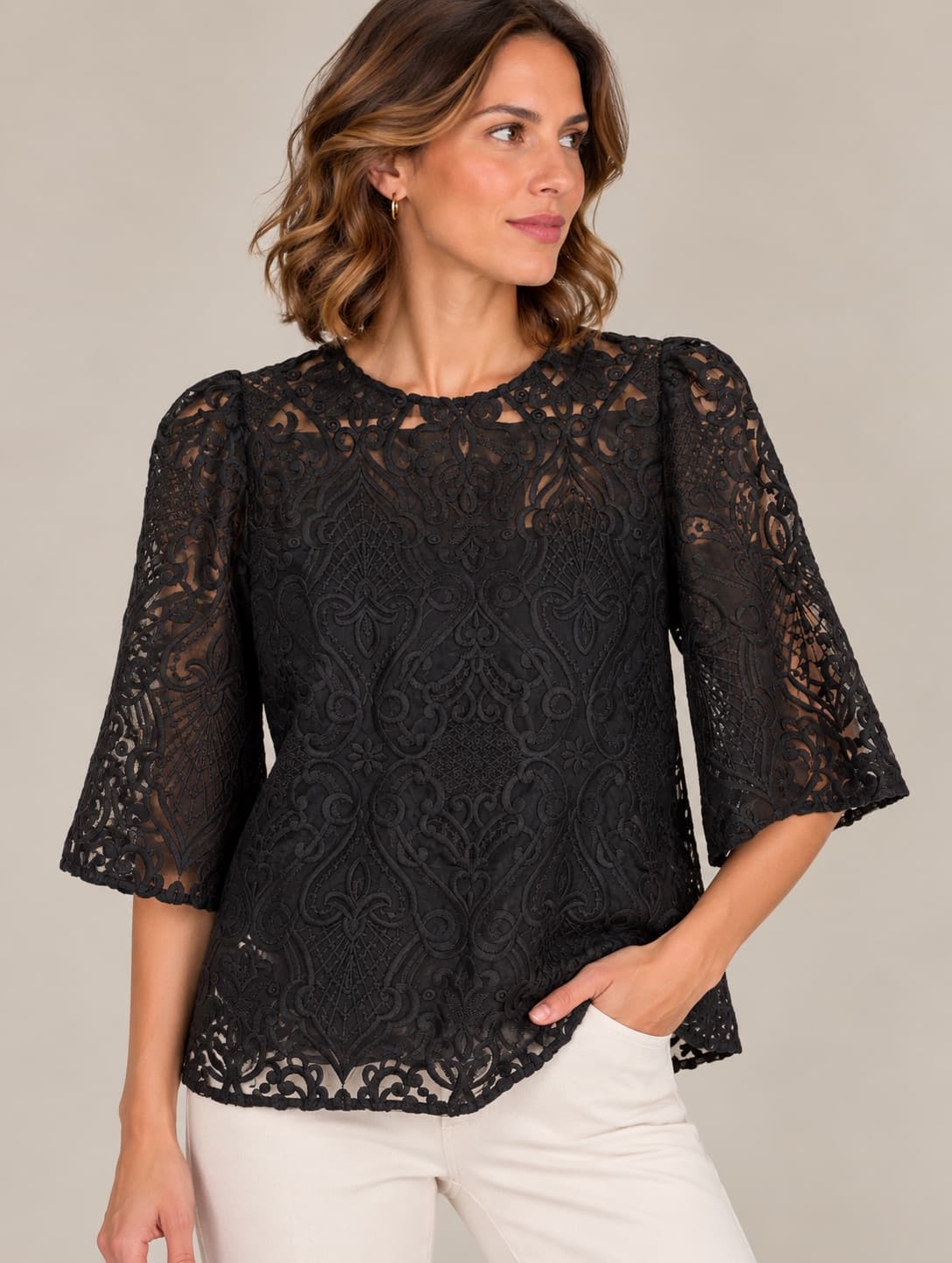 Sézane blouse van zwarte kant – Maat 36