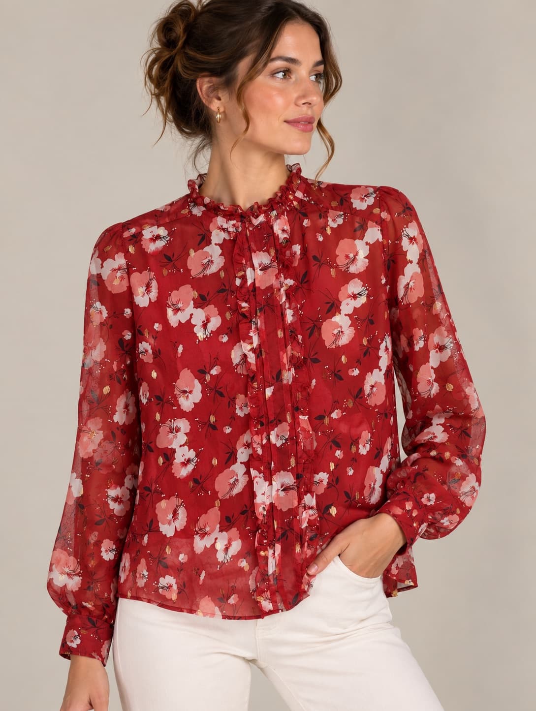Blouse Les Tropéziennes en mousseline fleurie – Taille M — photo 1