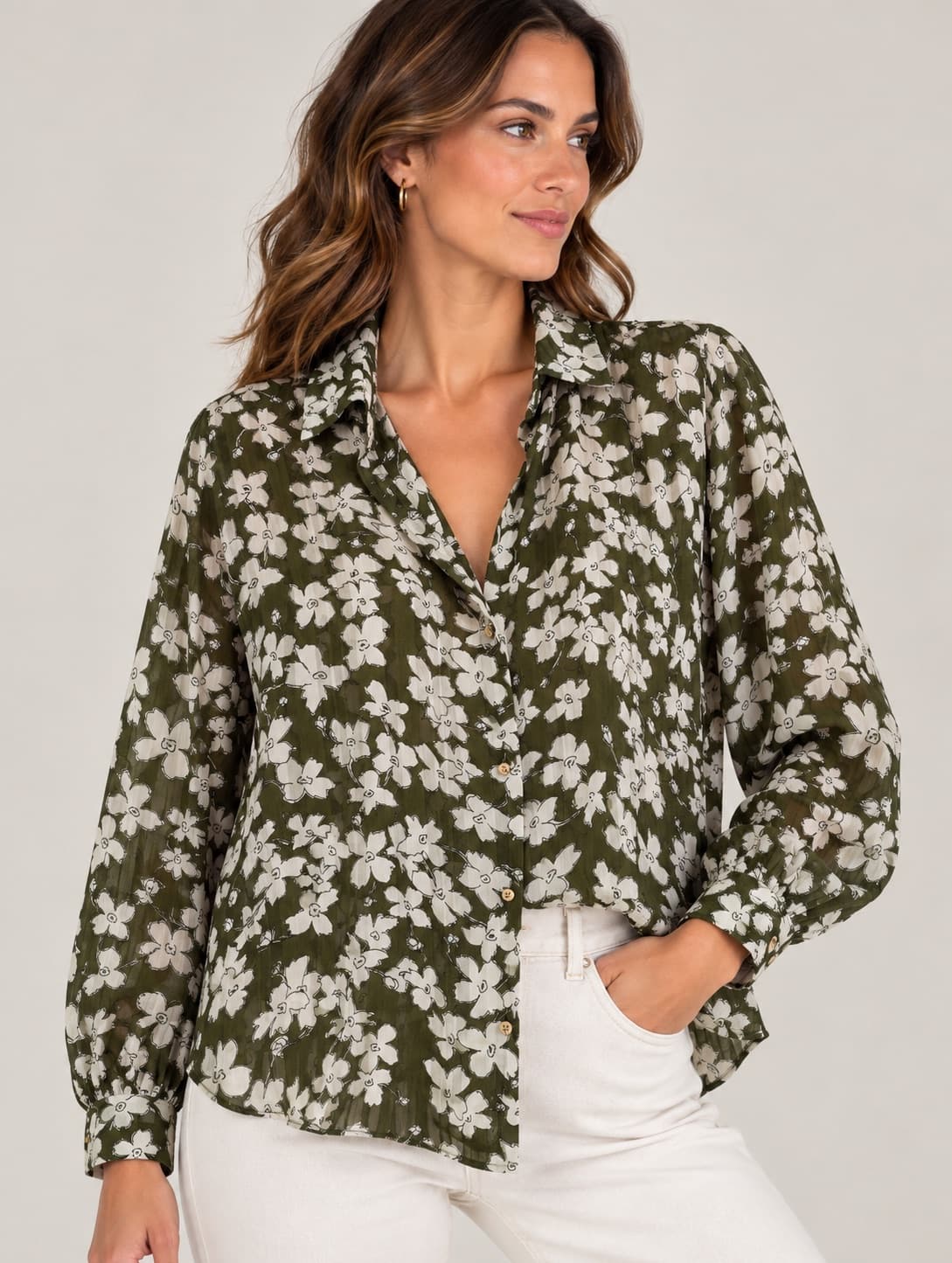 Chemise fleurie olive Zara – Taille L — photo 1