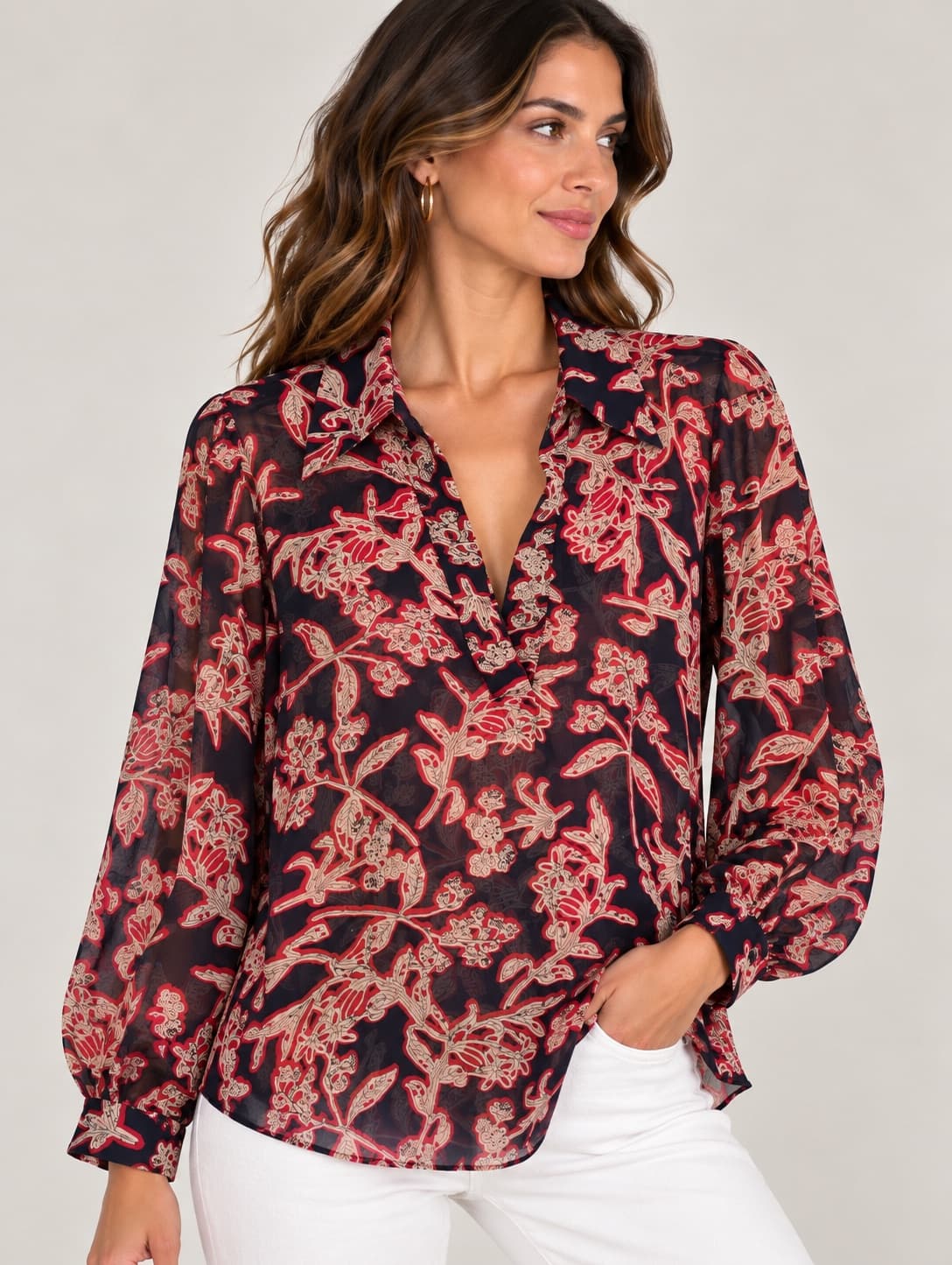 Zara blouse van voile met bloemenprint – Maat L