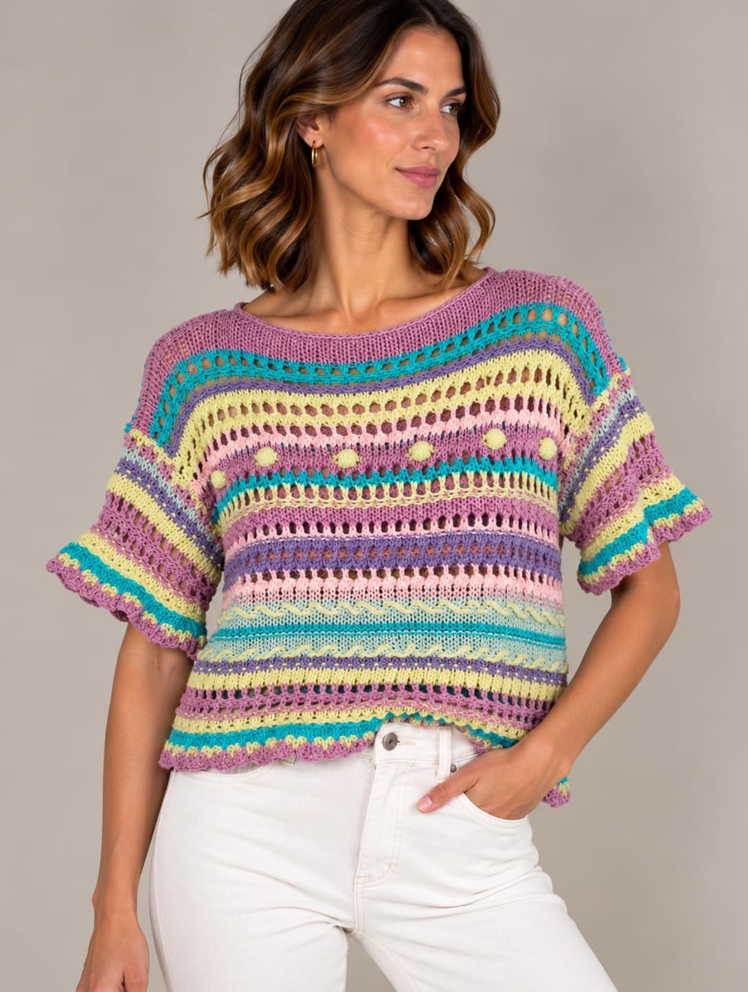 Maglione Benetton in maglia traforata pastello – Taglia L