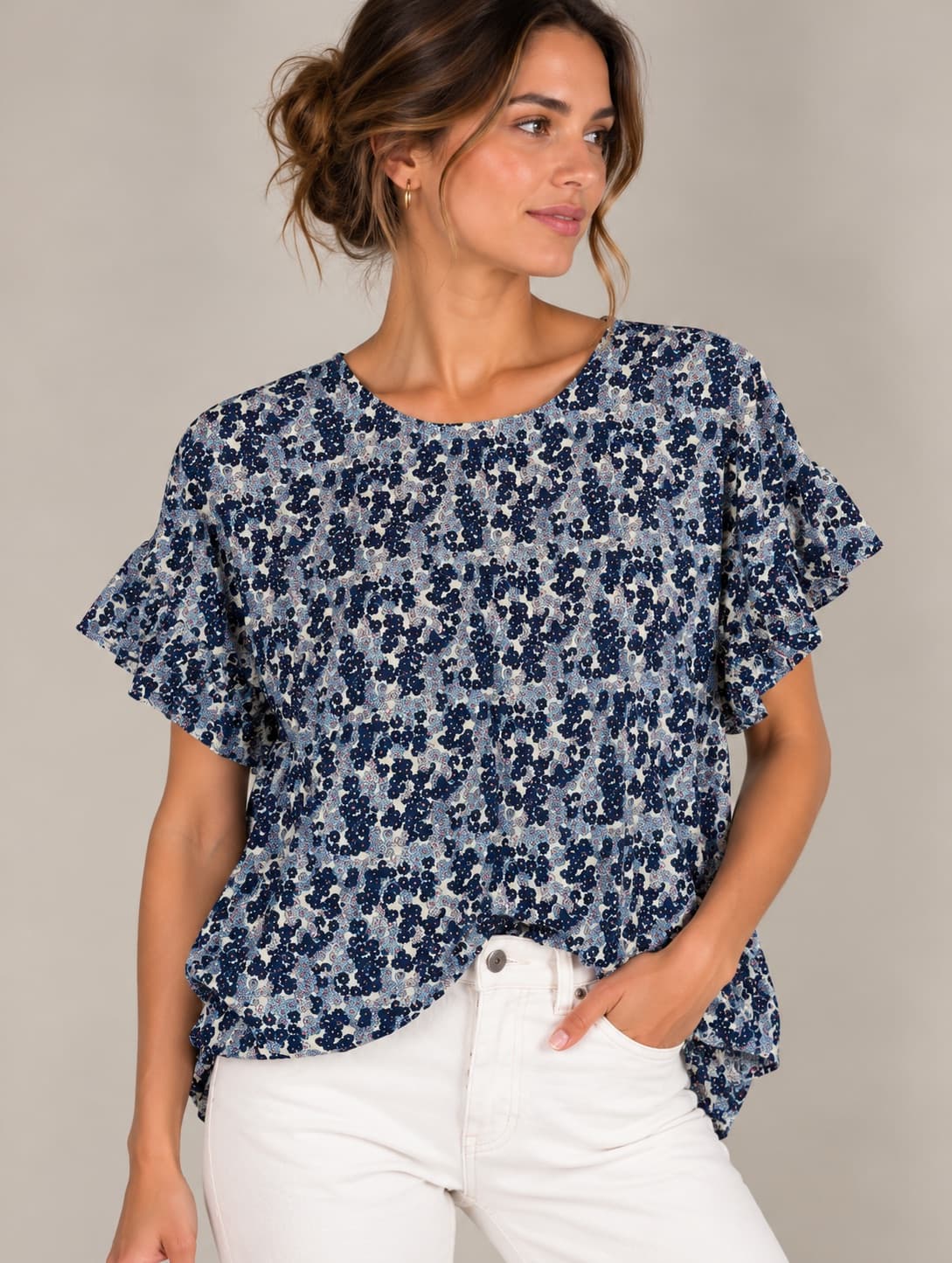 Benetton top met blauwe madeliefjesprint – Maat M