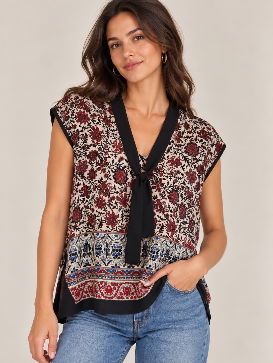 Blouse sans manches à nouer fleuri Naf Naf – Taille 38 — photo 1