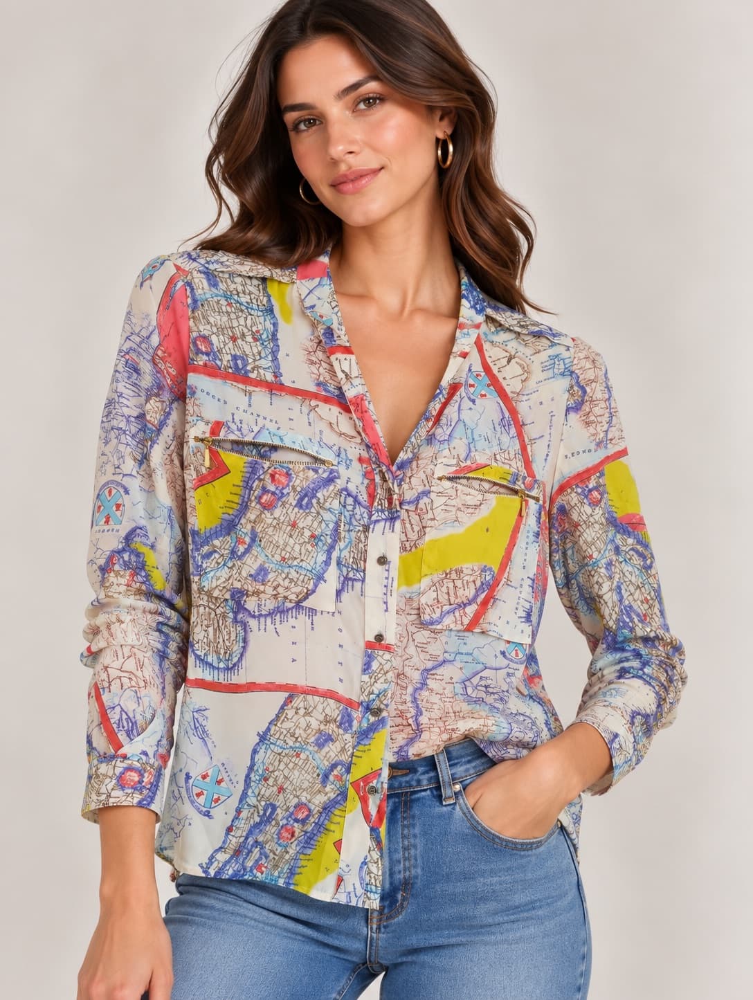Chemise imprimé carte du monde Elogy – Taille M — photo 1