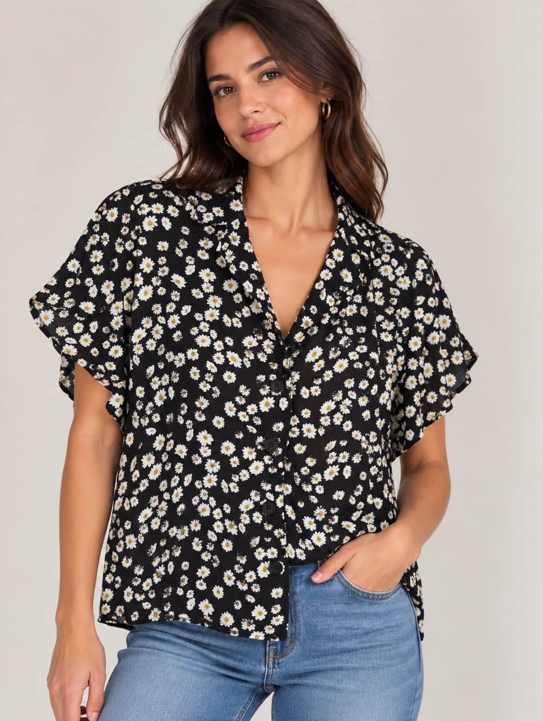 Chemisier Mango noir à imprimé marguerites – Taille S — photo 1