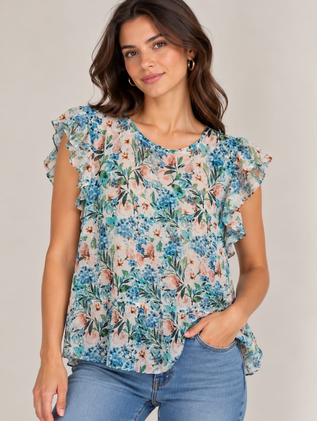 Top fleuri à volants et col rond Mango – Taille M — photo 1
