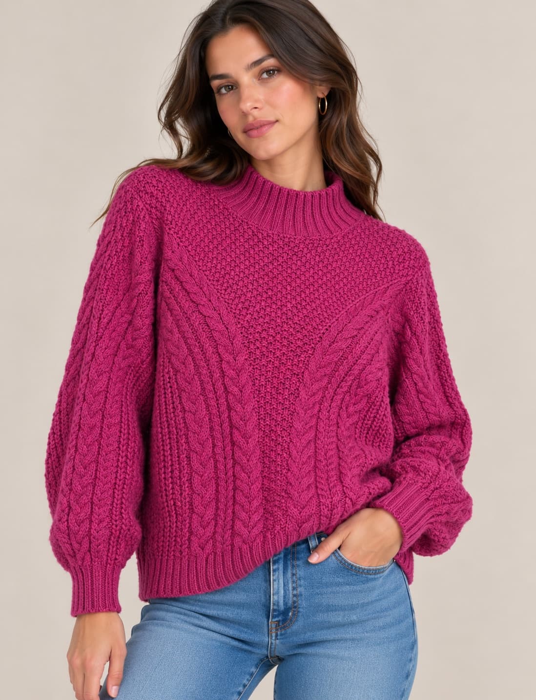 Pull Mango rose fuchsia en maille torsadée – Taille XL — photo 1