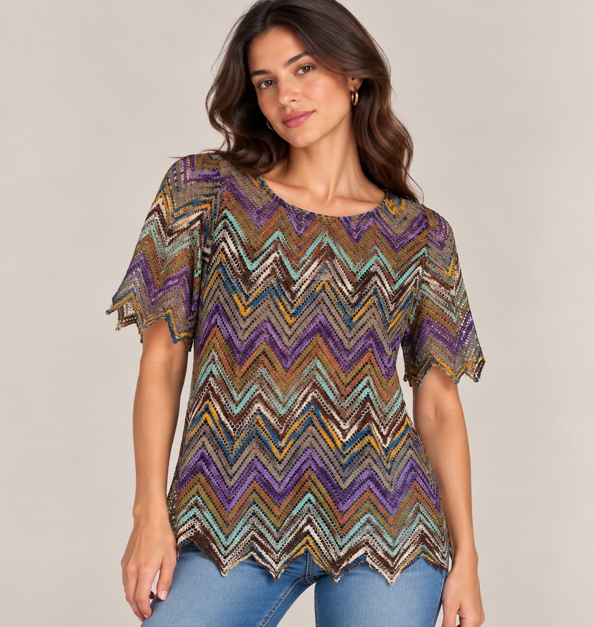 Top maille ajourée chevrons multicolores Takezo – Taille S — photo 1