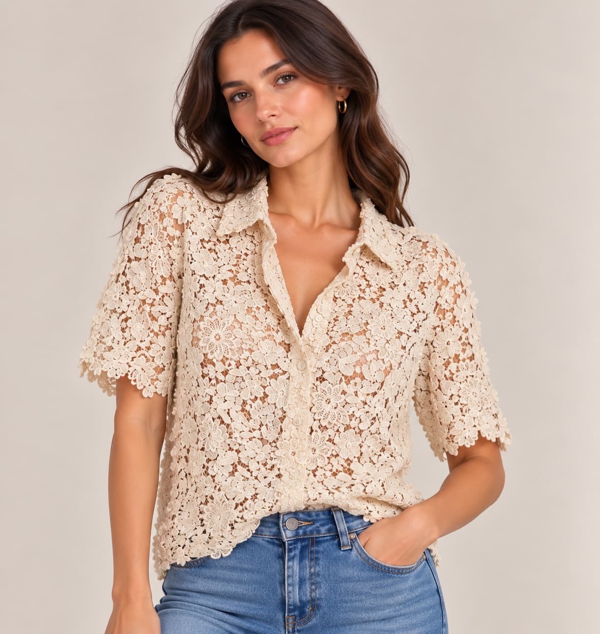 Chemise en dentelle écrue Zara – Taille S — photo 1