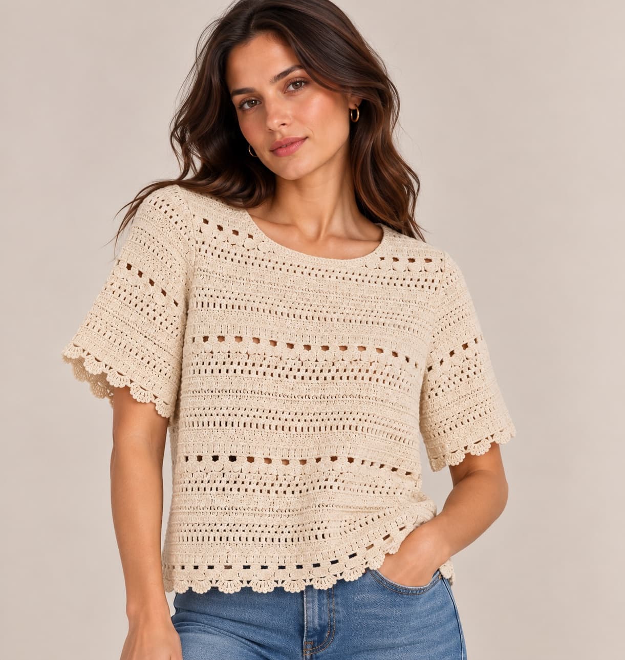 Top court en crochet écru Sézane – Taille M — photo 1