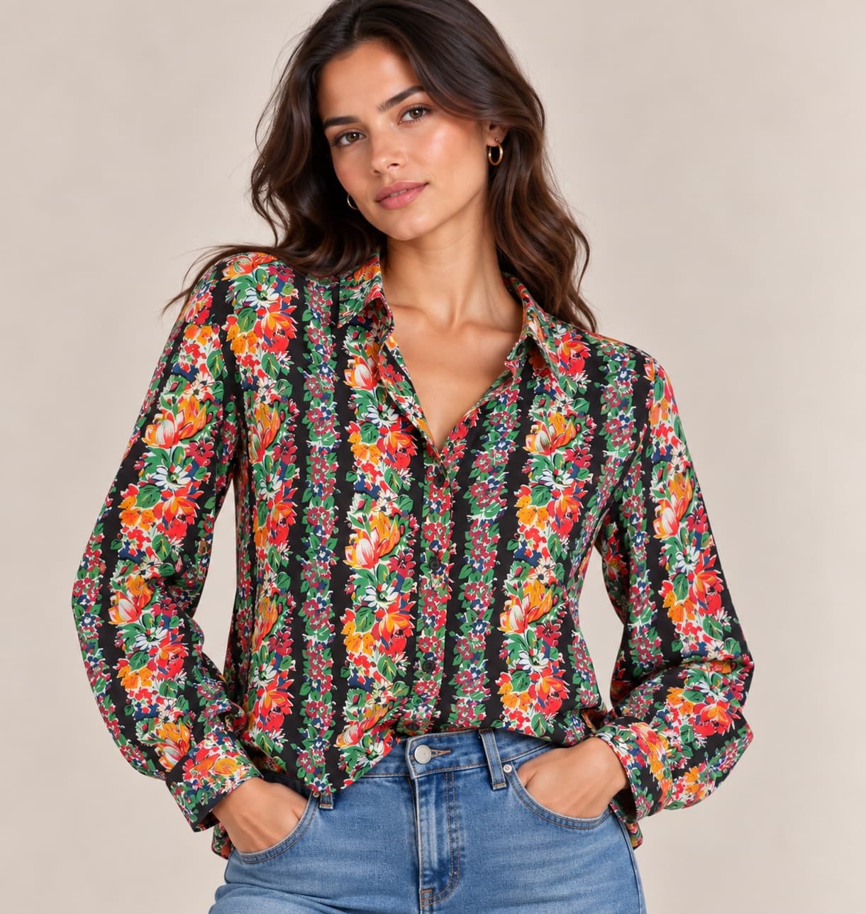Chemise fleurie rayée multicolore Sézane – Taille M — photo 1