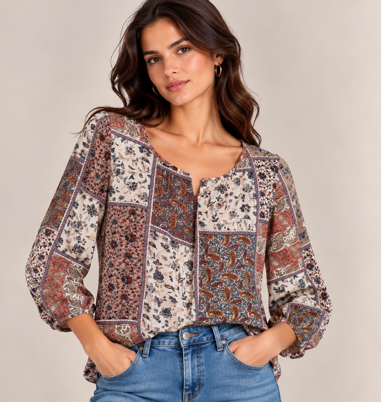Blouse à motif patchwork Stradivarius – Taille S — photo 1