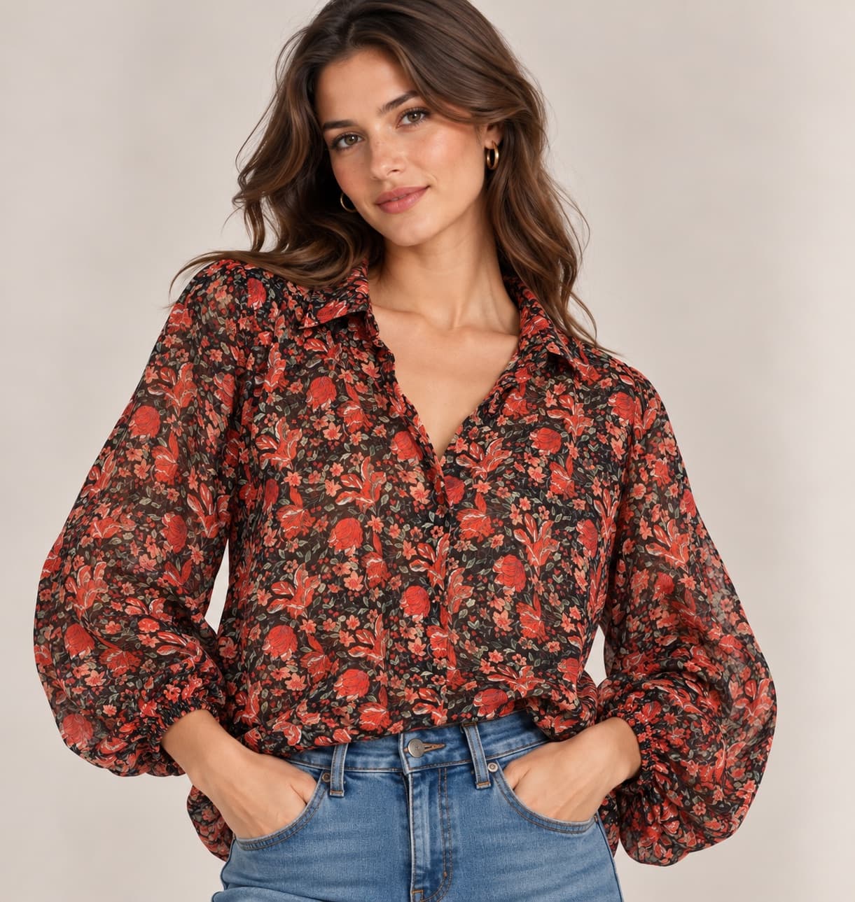 Blouse fleurie terracotta Van Der Rock – Taille 3 — photo 1