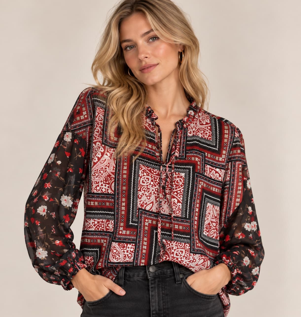 Blouse Jeuvre imprimée mix & match – Taille S — photo 1