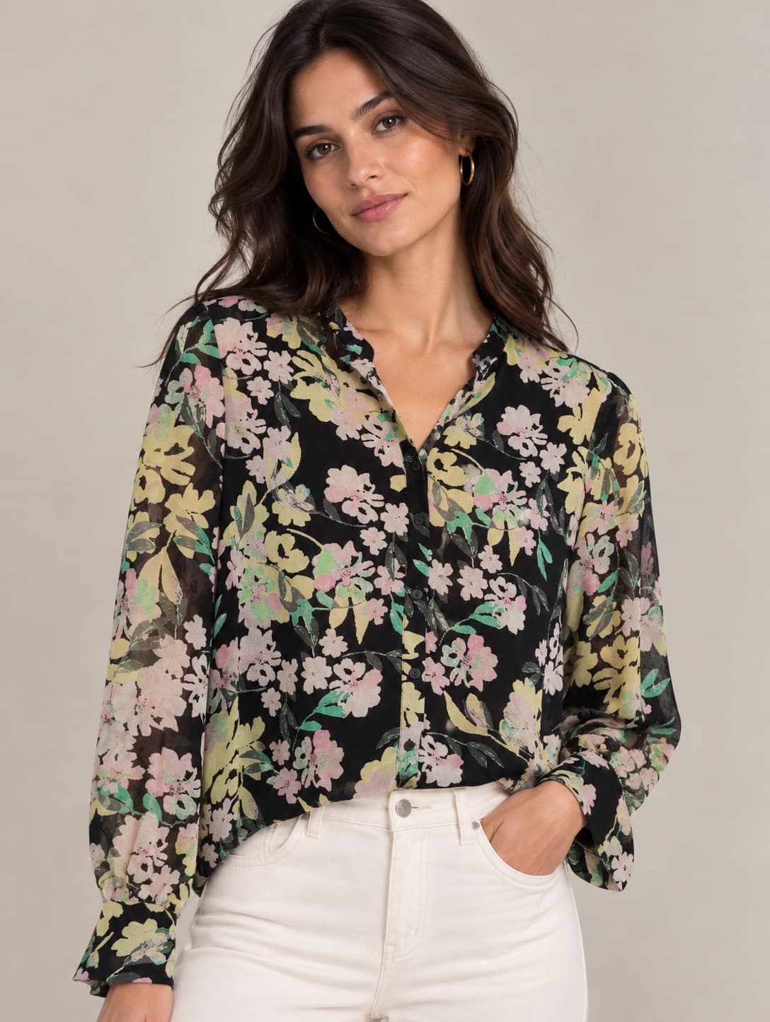 Blouse fleurie noire en mousseline Vero Moda – Taille M — photo 1