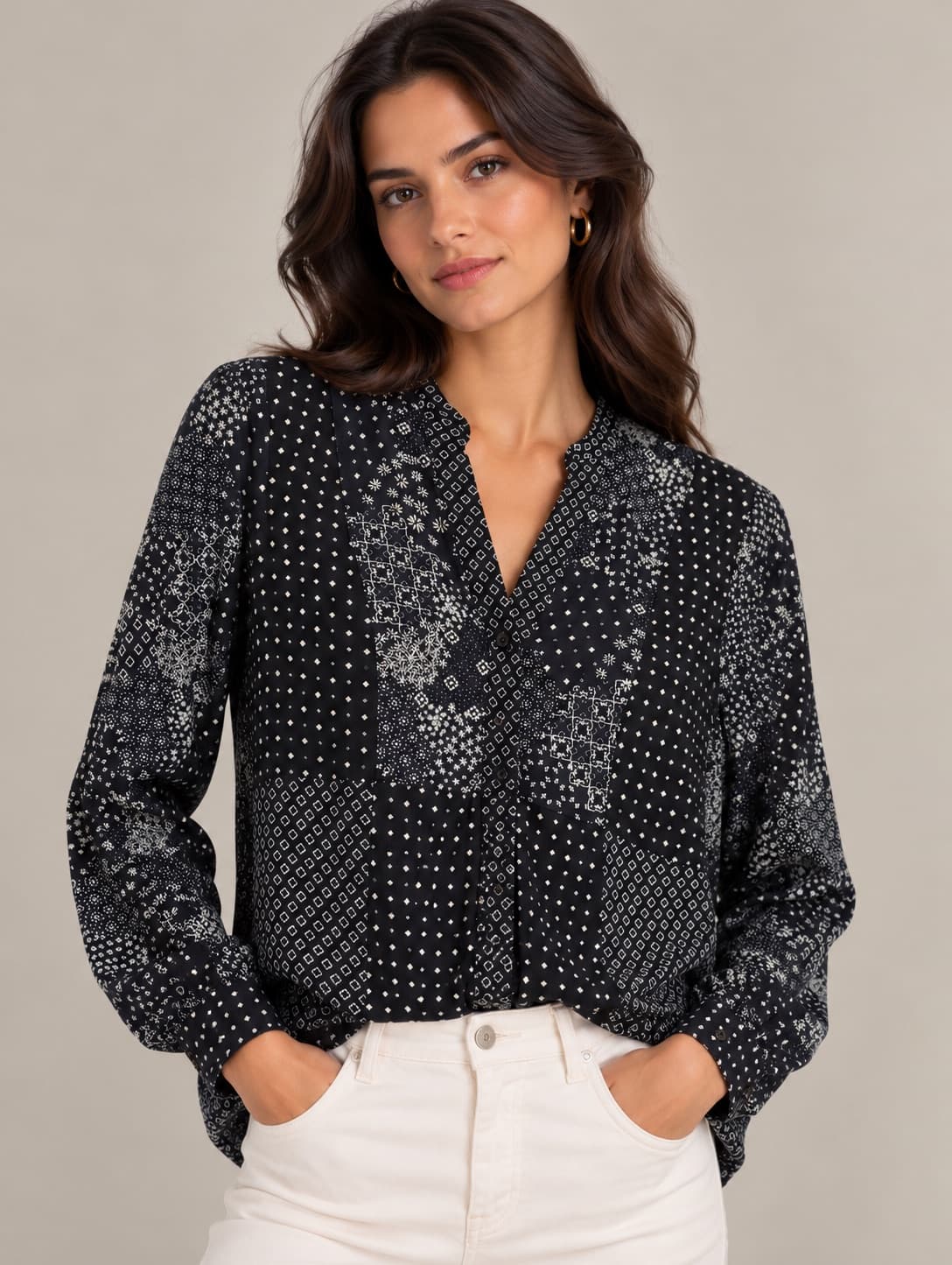 Blouse imprimé patchwork bleu marine Zara – Taille S — photo 1