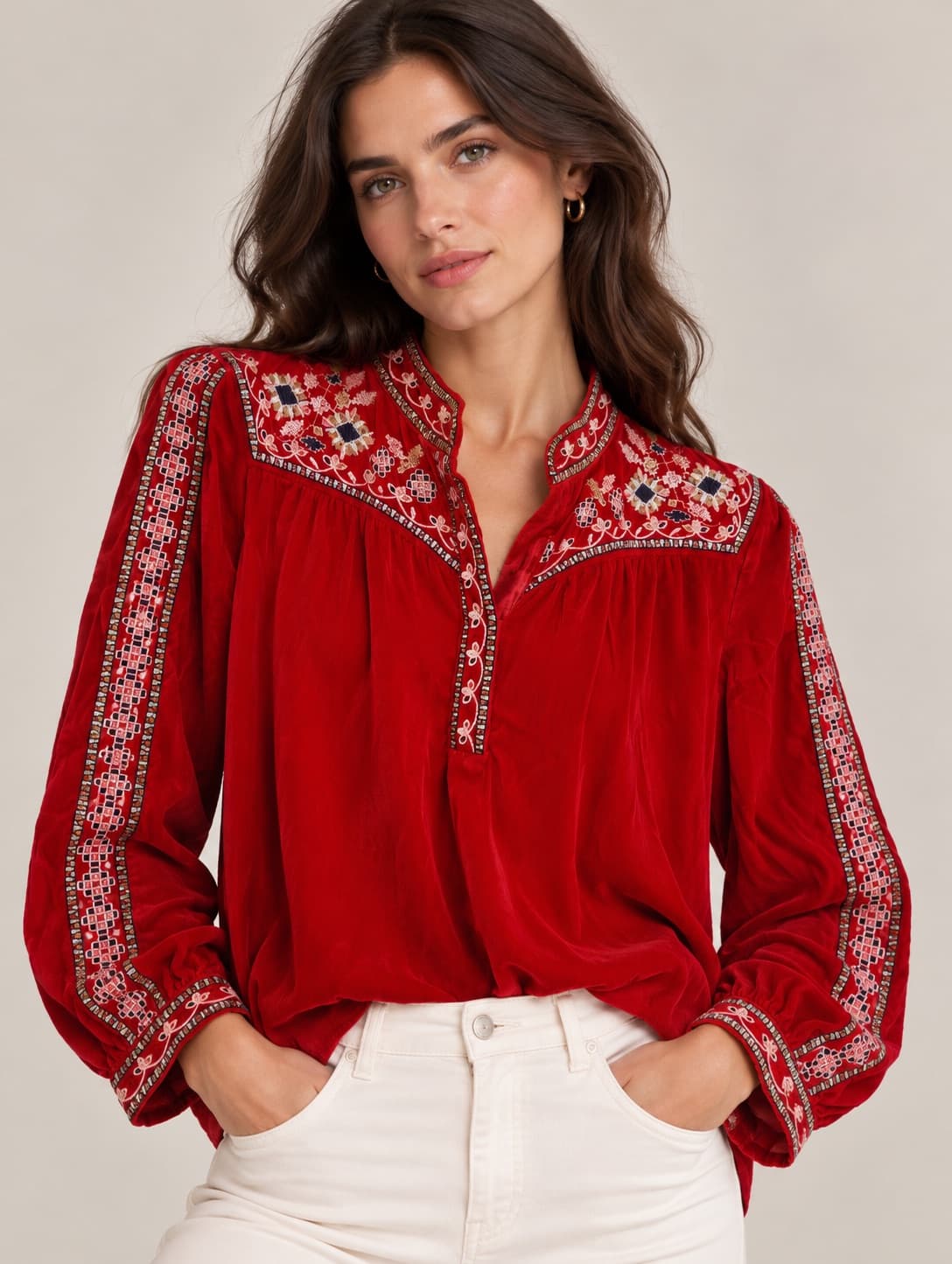 Blouse Zara rouge brodée style bohème – Taille S — photo 1