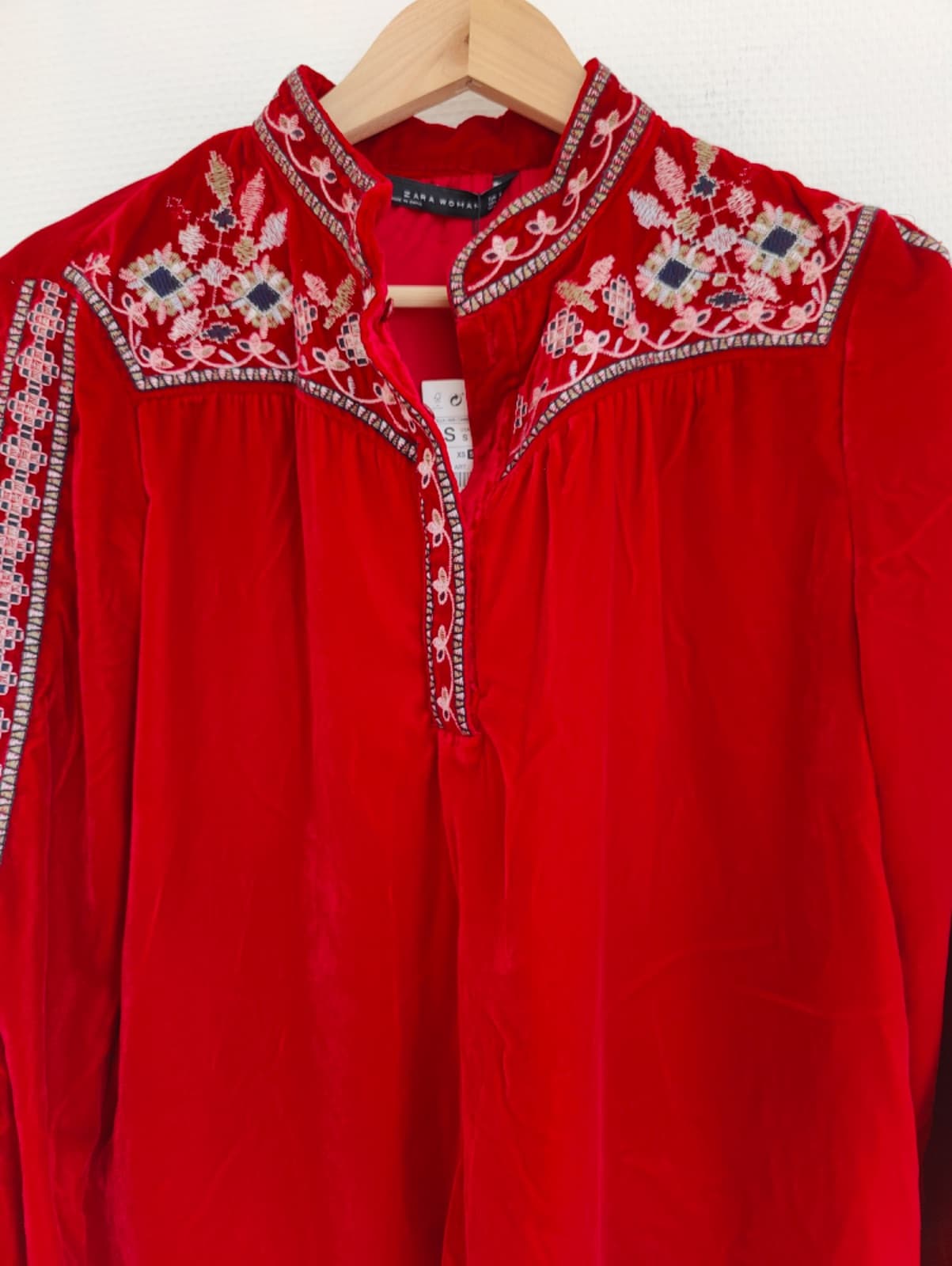 Blouse Zara rouge brodée style bohème – Taille S — photo 3