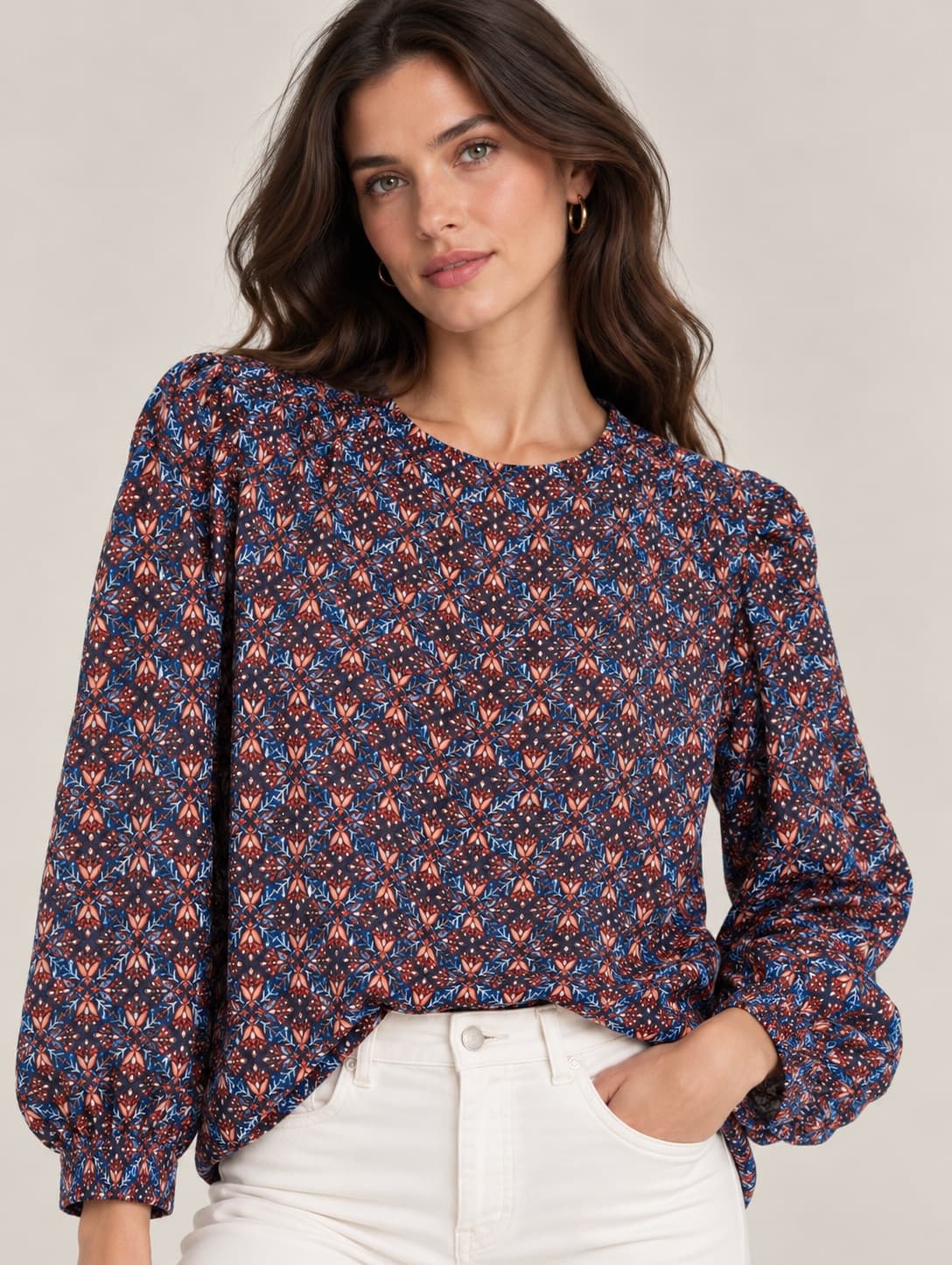 Blouse Sfera imprimé floral bleu et bordeaux – Taille L — photo 1