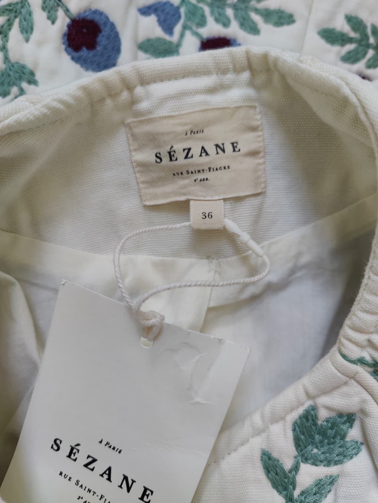 Veste Sézane Renato brodée écrue fleurs bleues – Taille S — photo 4