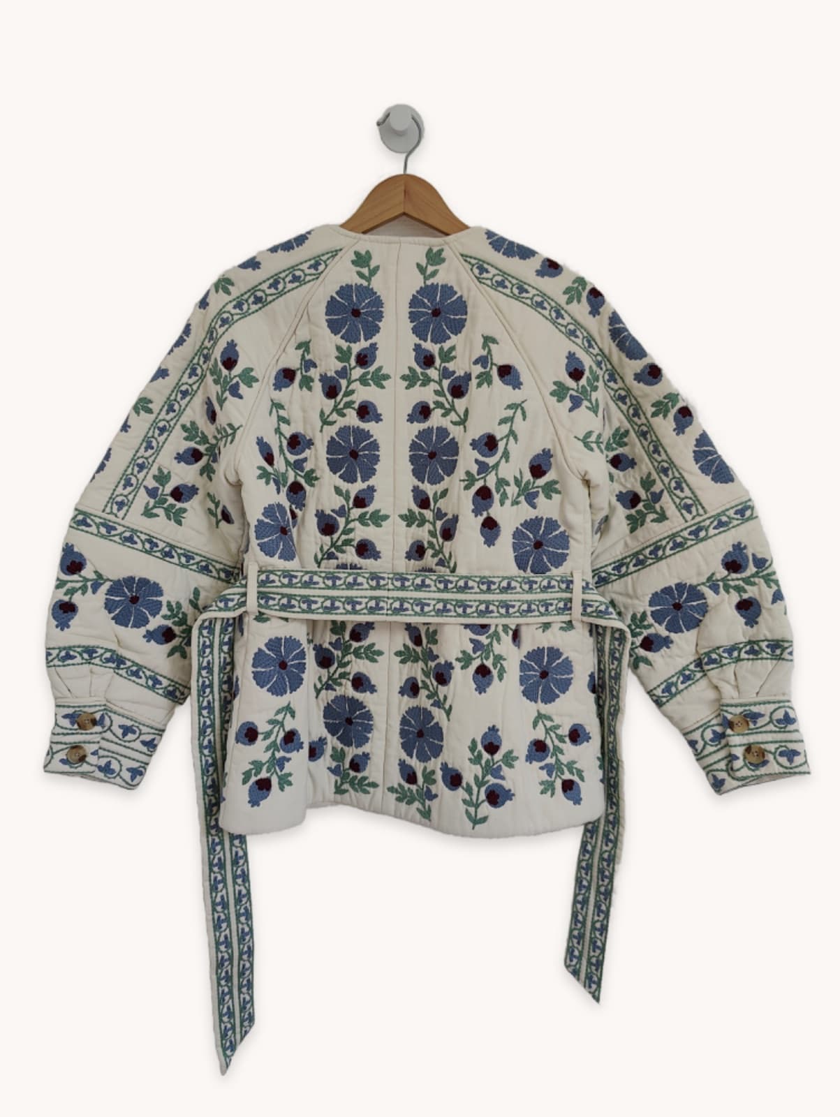 Veste Sézane Renato brodée écrue fleurs bleues – Taille S — photo 6