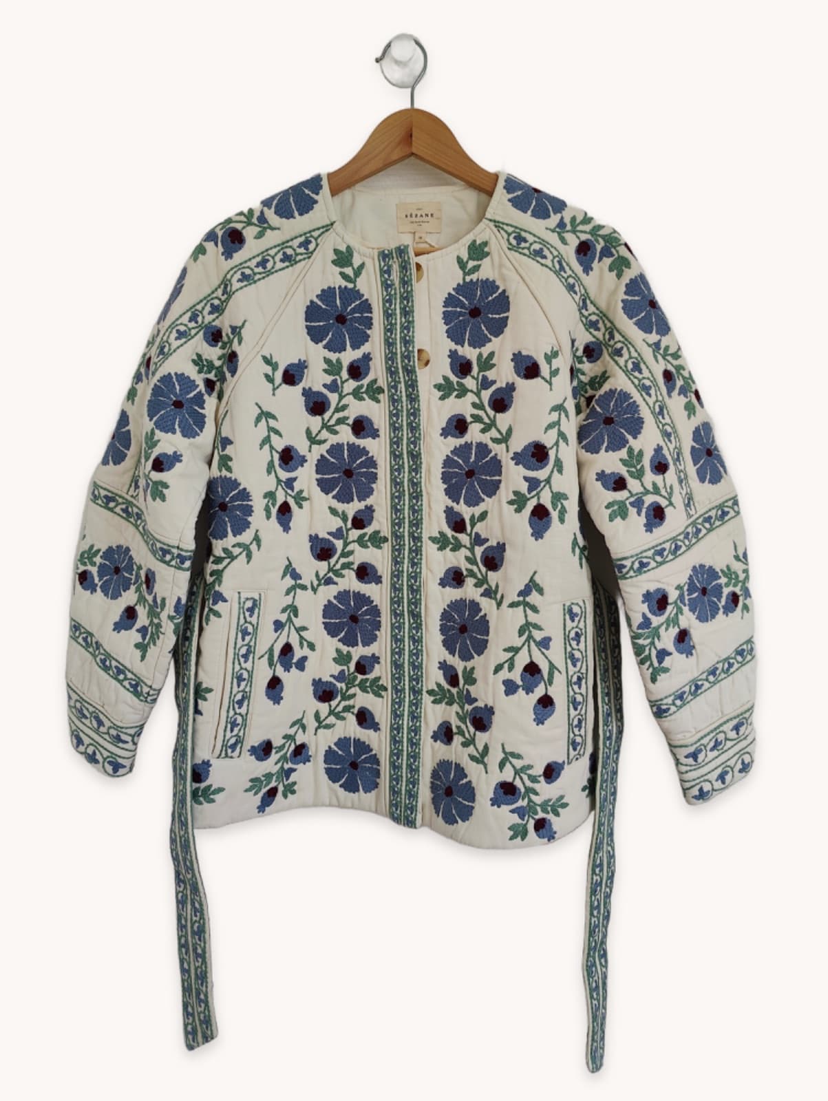 Veste Sézane Renato brodée écrue fleurs bleues – Taille S — photo 2