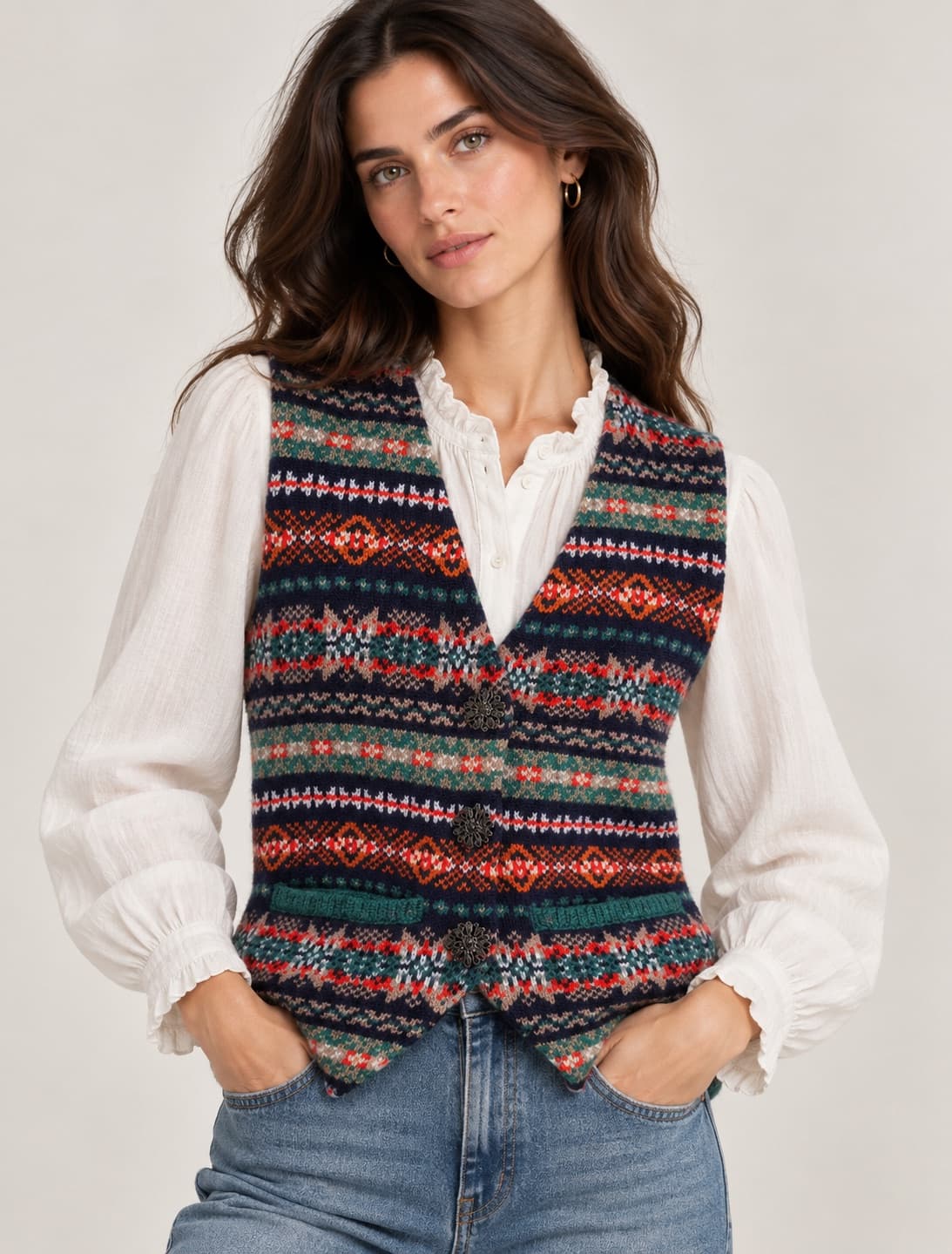 Gilet sans manches Zara en maille jacquard multicolore – Taille M