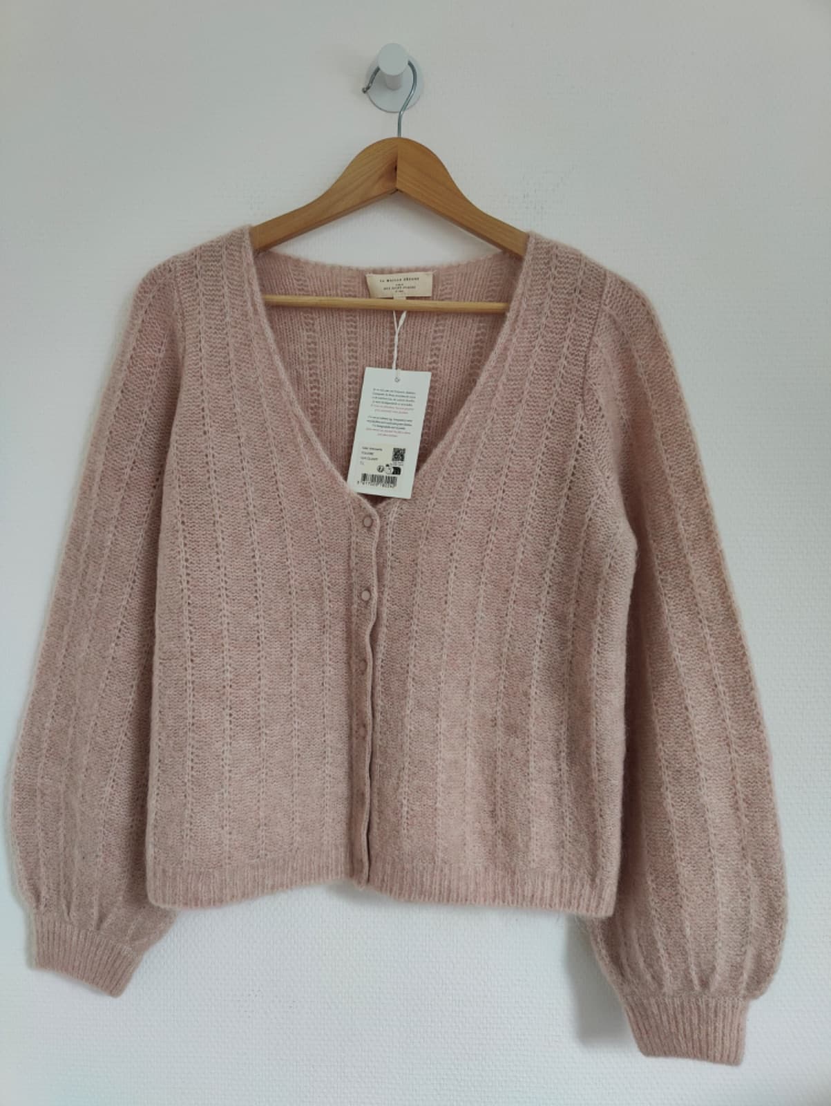 Gilet Sézane rose poudré en maille ajourée – Taille L — photo 2