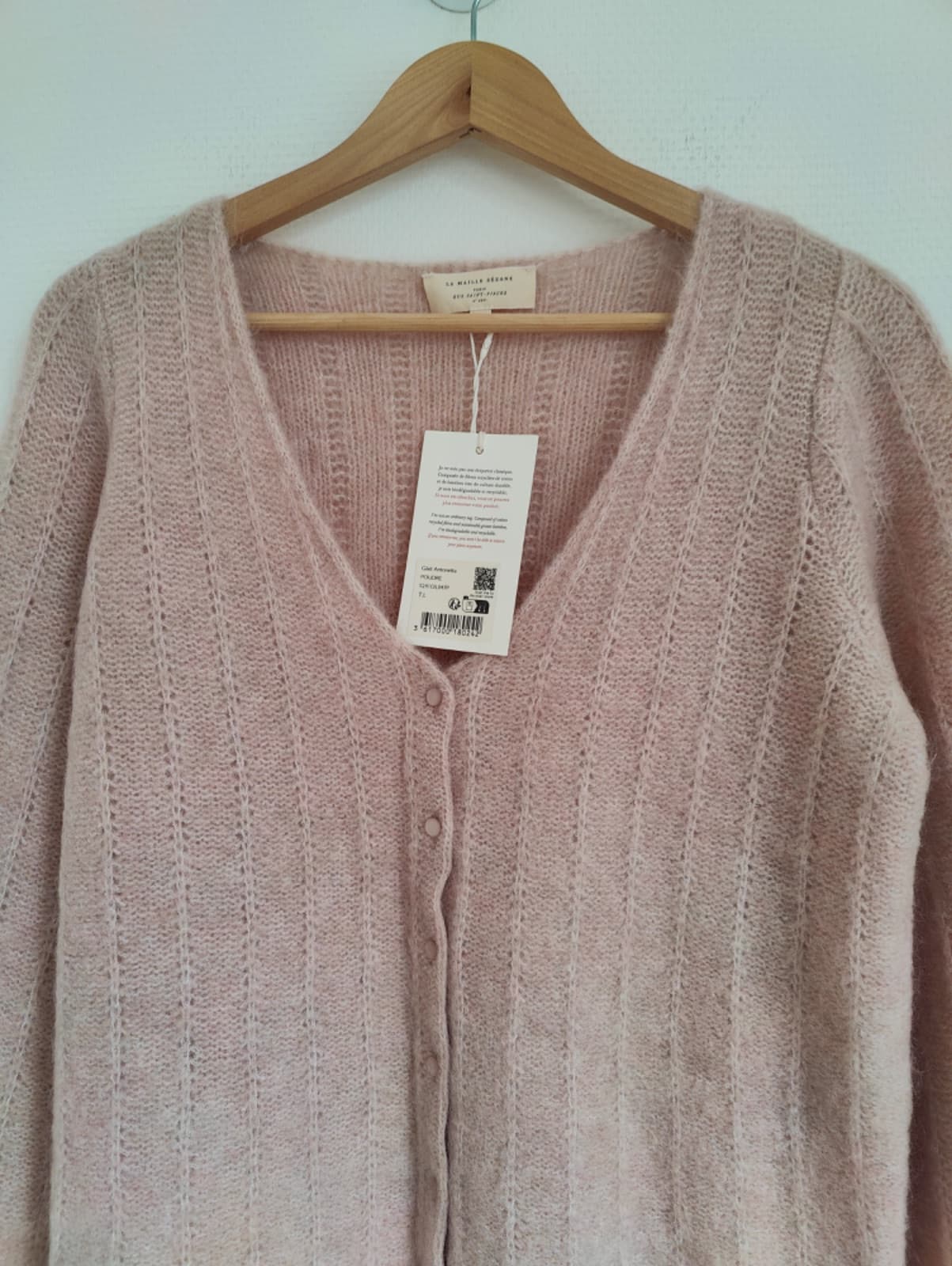 Gilet Sézane rose poudré en maille ajourée – Taille L — photo 3