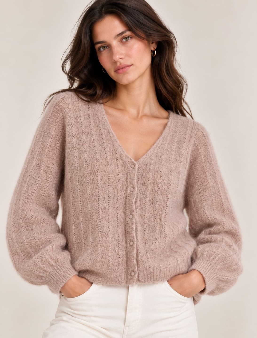 Gilet Sézane rose poudré en maille ajourée – Taille L — photo 1