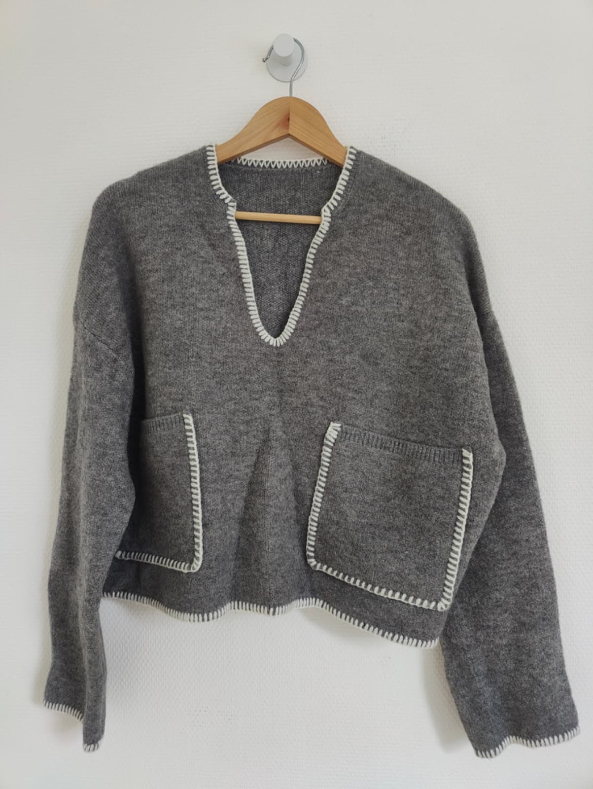 Pull Zara gris à finitions contrastantes – Taille S — photo 2