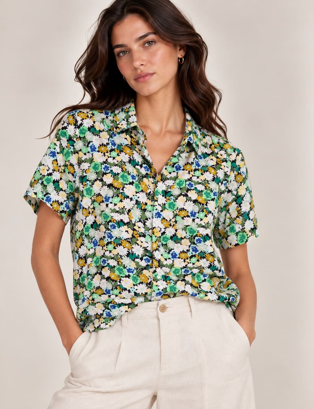 Chemise fleurie verte et bleue  Zara – Taille S