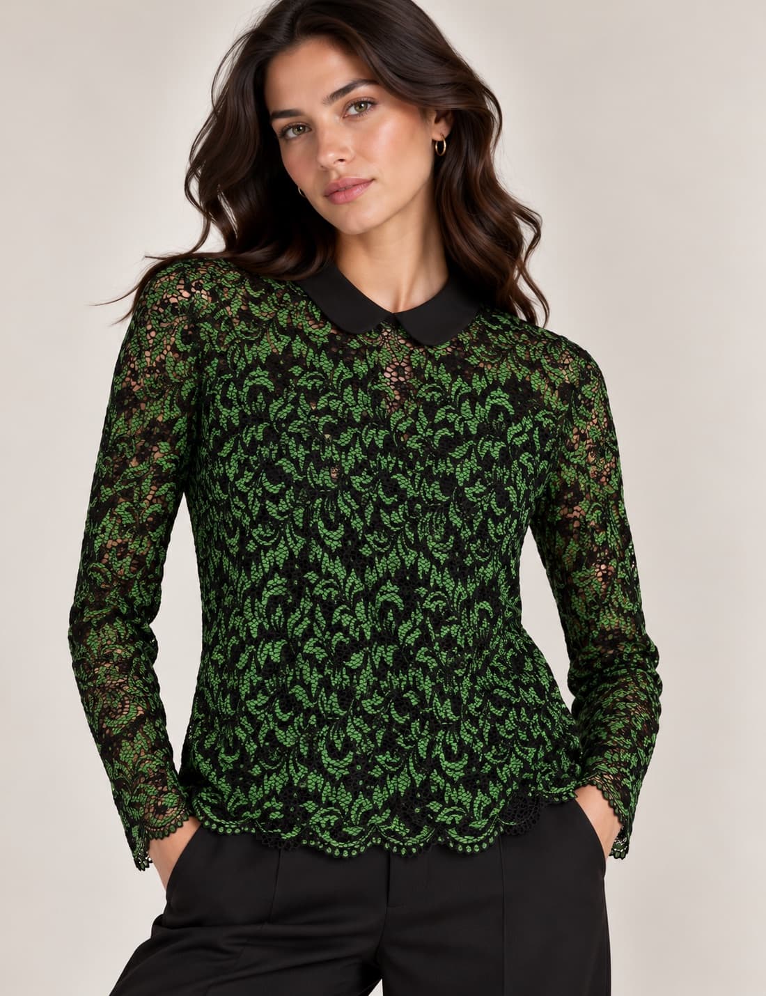 Top in pizzo verde e nero Zara – Taglia S